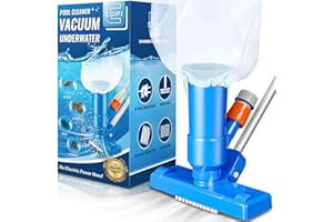 EGIFI Portable Pool Vacuum for Above Ground Pool, Jet Underwater Cleaner with 3 Scrub Brush, Mesh Bag and 5 Section Pole of 47", Attach to Common Garden Hose, Light Blue