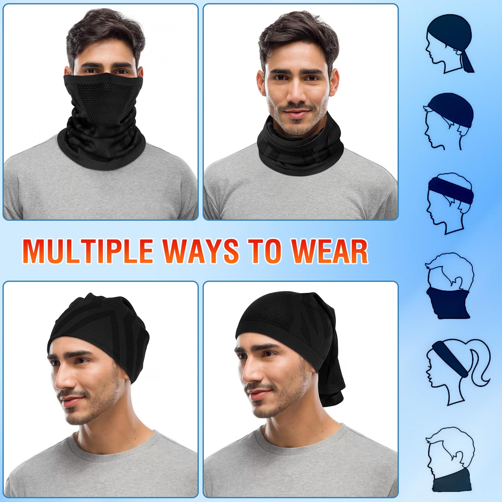Kiiwah 2 Stück Schlauchschal Herren Damen, Winddicht Multifunktionstuch Atmungsaktiv Loop Schal Winter Neckwarmer Halswärmer Halstuch für Ski Radsport Fahrrad Motorrad Laufen 6