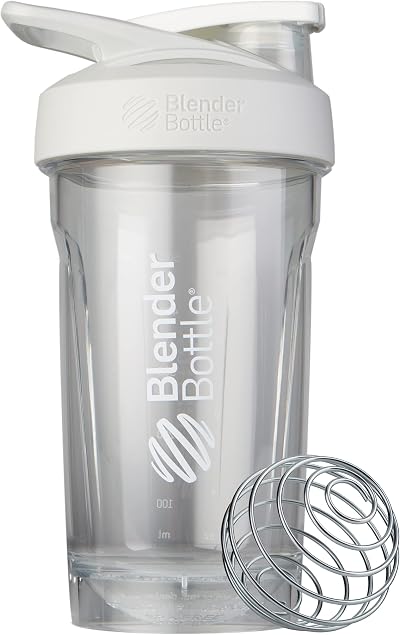 BlenderBottle Strada Shaker Cup 710ml White with BlenderBall Wire Whisk