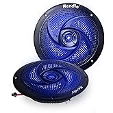 Herdio 4 Inch 80W Waterproof Marine Speakers - 2 Way Weather Resistant with LED Lights, and Low Profile Slim Style Suitable for Boat, RV, ATV, UTV, Golf Cart (1 Pair, Black)