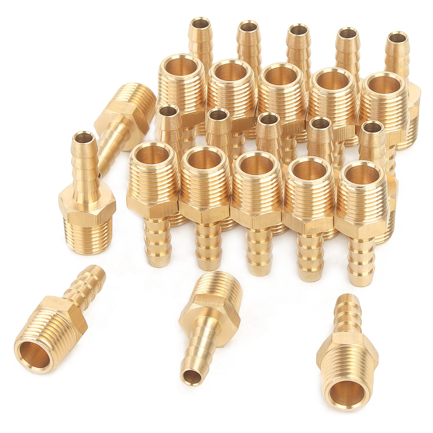 LTWFITTING Brass 1/4-Inch Male BSPT x 6mm Hose Barb Coupler Adapter Fitting for Vehicle Fuel System, HVAC System (Pack of 25)