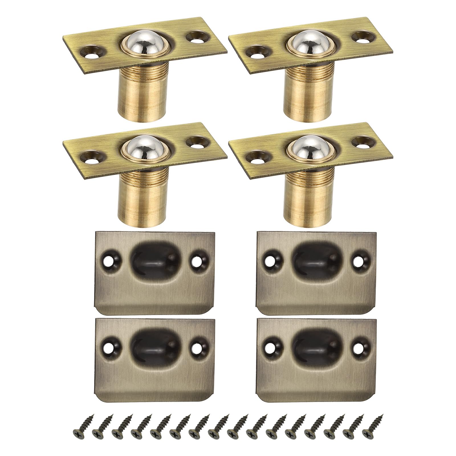 PATIKIL Stainless Steel Closet Ball Catch Door Hardware, 4 Pack Adjustable Cabinet Door Ball Catch Chrome Finish with Strike Plate & Screw for Interior Doors, Bronze