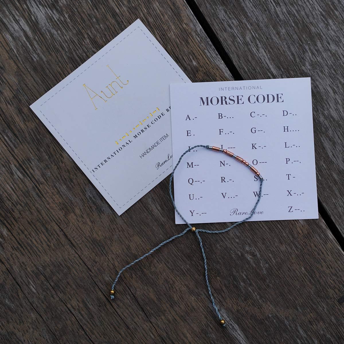 RareLove Aunt Morse Code Bracelets Best Aunt Christmas Gift Women Girls Rose Golden Beads Grey String Bracelet: Clothing