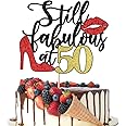 Crseniny Still Fabulous at 50 Cake Topper,Happy 50th Birthday Cake Topper,Queen High heels Big Red lips Cake Topper,Women 50th Birthday Party Cake Decorations