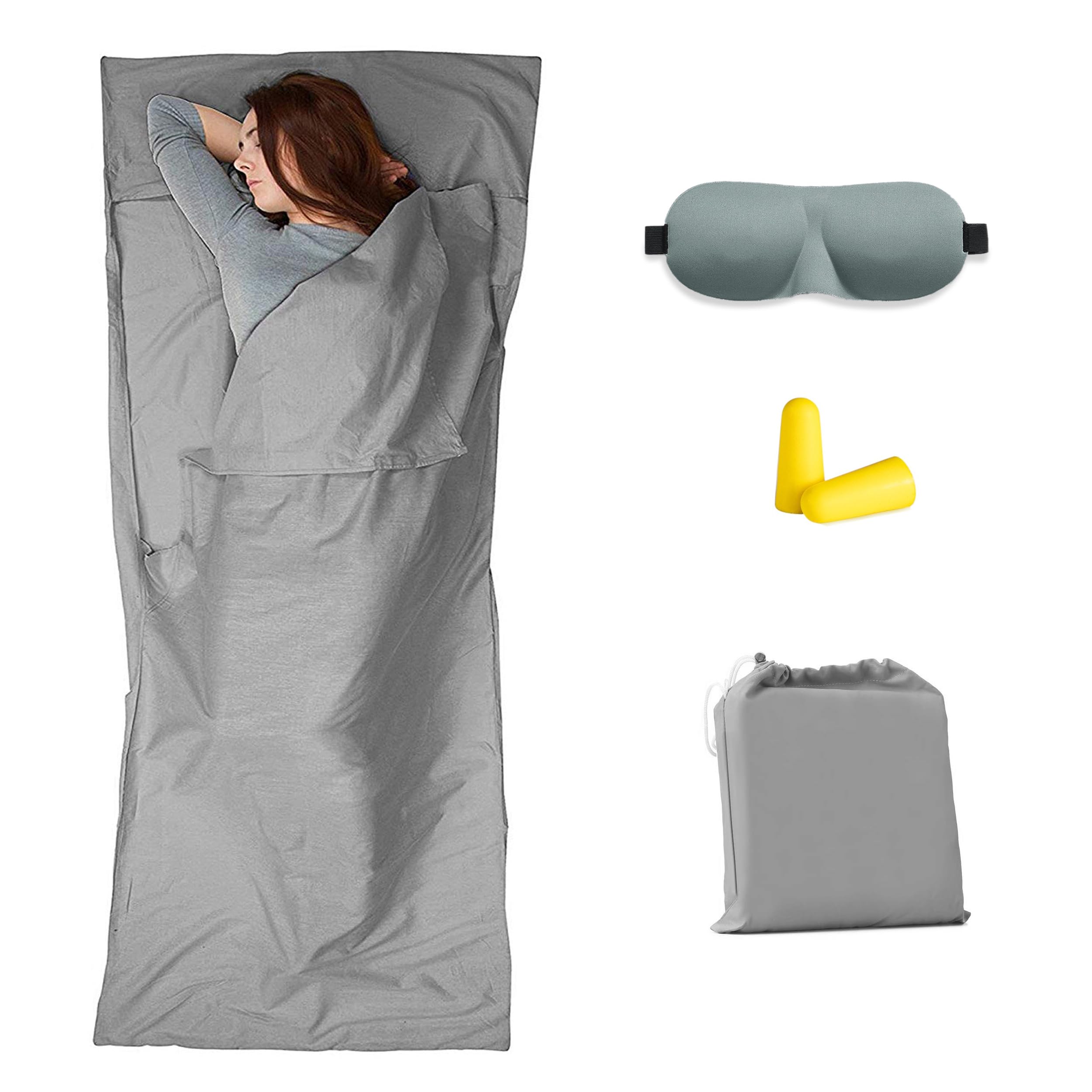 Sleeping Bag Liners Camping Sheets, Travel Sheet Hostels, Hotels Lightweigh Sleeping Bag With Eye Mask and Earplugs for Camping Hotel Travel