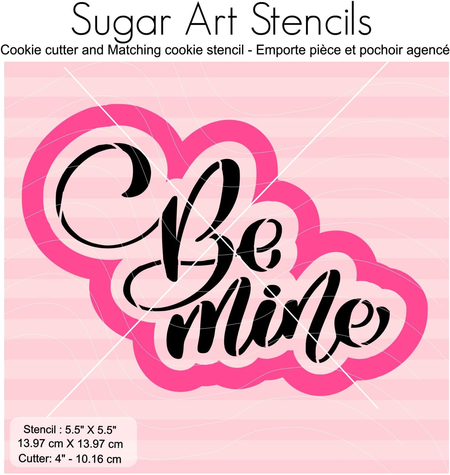 Valentine's day cookie cutter and matching stencil Be mine hand lettered words A24