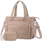 LOVEVOOK Tote Bag for Women, 15.6 Inch Puffer Laptop Work Tote with Cup Holder, Quilted Nurse Bag for Travel, Gym, Daily Use