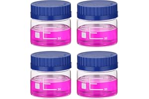 PATIKIL 4 Pack Reagent Media Storage Bottles, 150ml Borosilicate Glass Wide Mouth Graduated Round Bottles with GL32 Blue Screw Cap for Lab Water Reagent Liquids, Clear