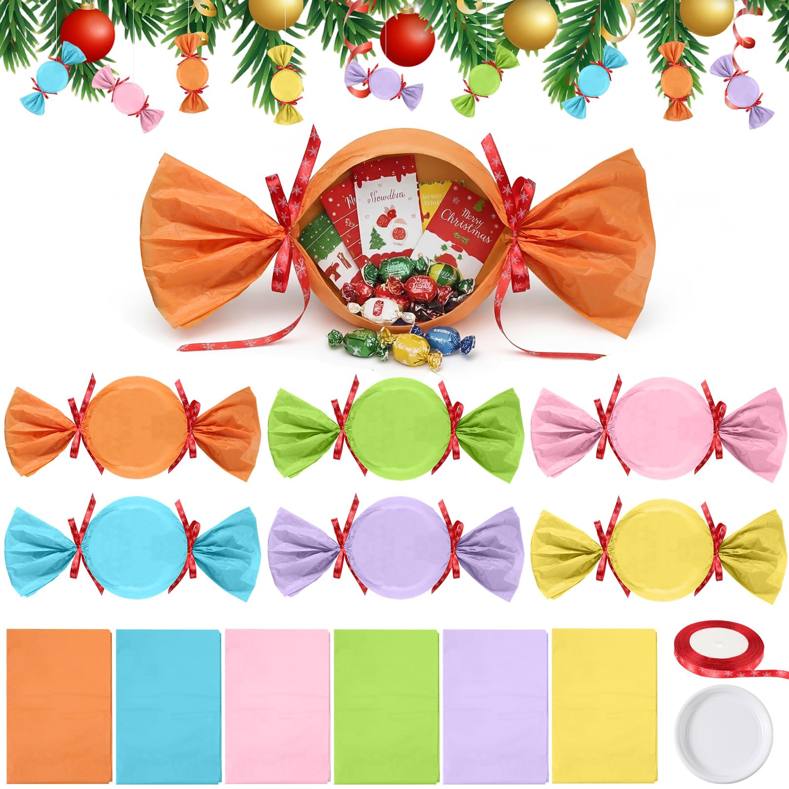 Photo 1 of Acellegic 91 Pcs 20" Large Christmas Candy Ornaments Giant Christmas Candy Cane Hanging Ornaments with Ribbon Xmas Home Gift Tree New Year Party Supplies(Macaron Style)