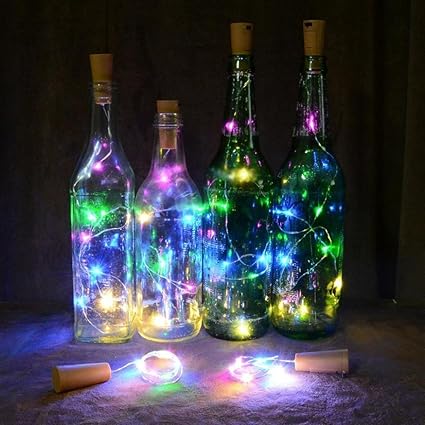 Gemini_Mall Bottle Cork Copper Wire String Lights with 15 LED Bulbs