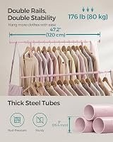 SONGMICS Double Clothes Rack on Wheels 83-120 cm Heavy Duty Pink HSR133R01 view 4