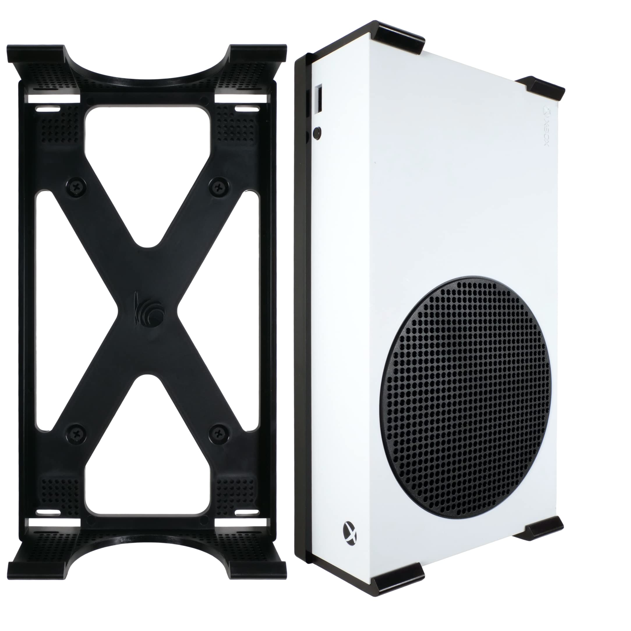 Q-View Xbox Series S Wall Mount Bracket - Secure Under Desk Mounting - Signature X Design - Screws and Fixings Included - Made In UK - Plastic - Black