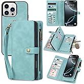 TwoHead Wallet Case Compatible with iPhone 16 Pro Max,Detachable Magnetic Phone Case,PU Leather All-Round Protective Case Wallet with Card Holder/Change Pocket,6.9 in,Blue