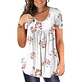 BeadChica Women's Plus Size Tunic Tops Casual Flowy Tshirts Ruched Botton Up Short Sleeve Blouses-Printed-XL
