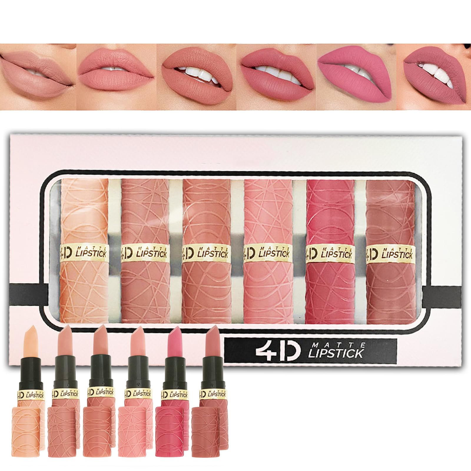 Nude Lipstick Set, 6PCS Long Lasting Matte Lipsticks Gift Sets for Women - Coral Pink Pale Pink Red Natural Non-stick Cup Non-fade Waterproof Smooth Lipstick Christmas Makeup Gift
