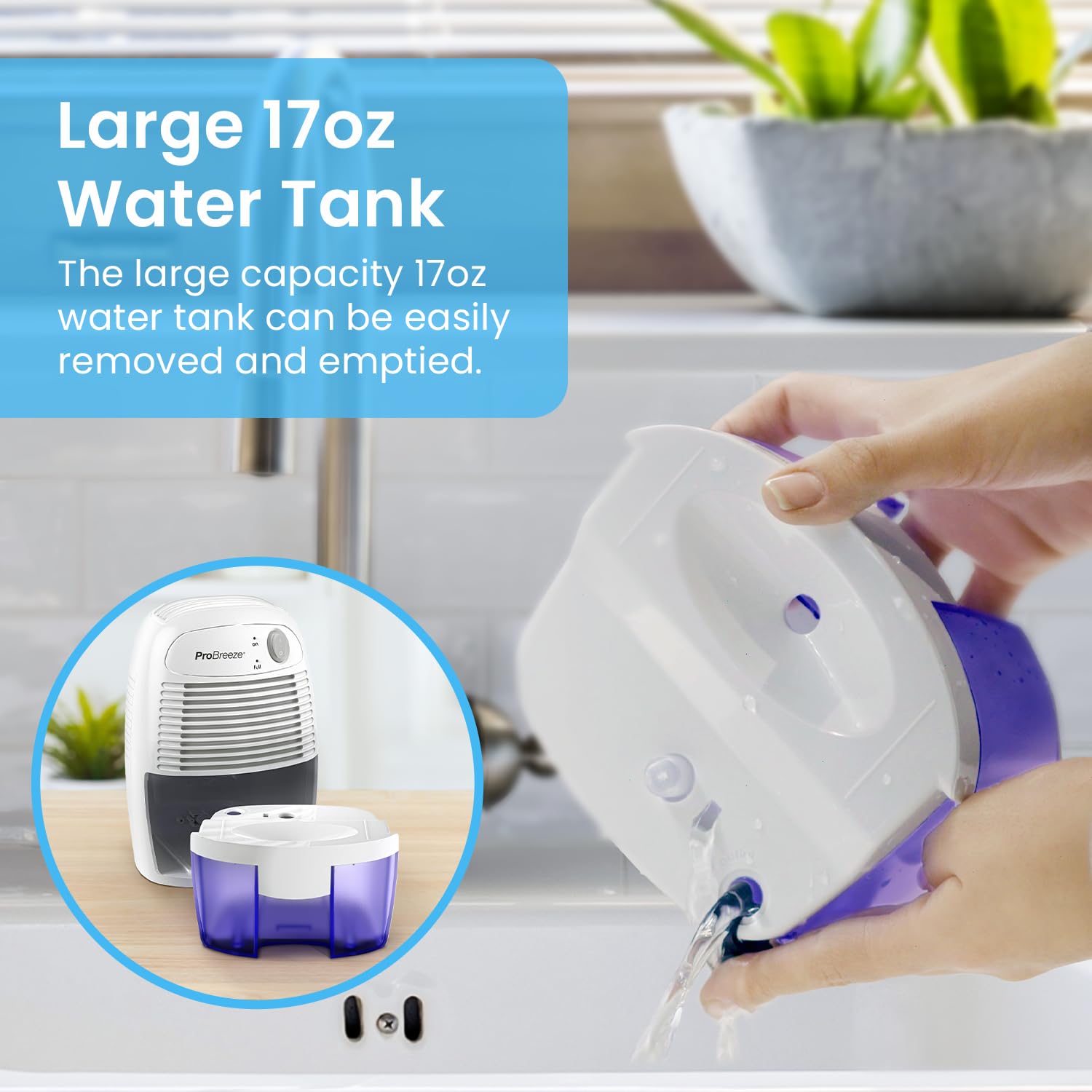 Pro Breeze Electric Mini Dehumidifier for Home (215 sq.ft) 16oz Capacity, Energy Efficient, No Noise, Compact and Portable for High Humidity in Kitchen, Bedroom, Bathroom, Basement, RV, Office, Garage