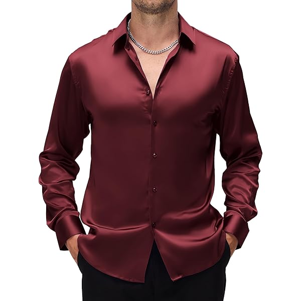 Amazon.com: COOFANDY Mens Silk Shirts Long Sleeve Dress Shirts
