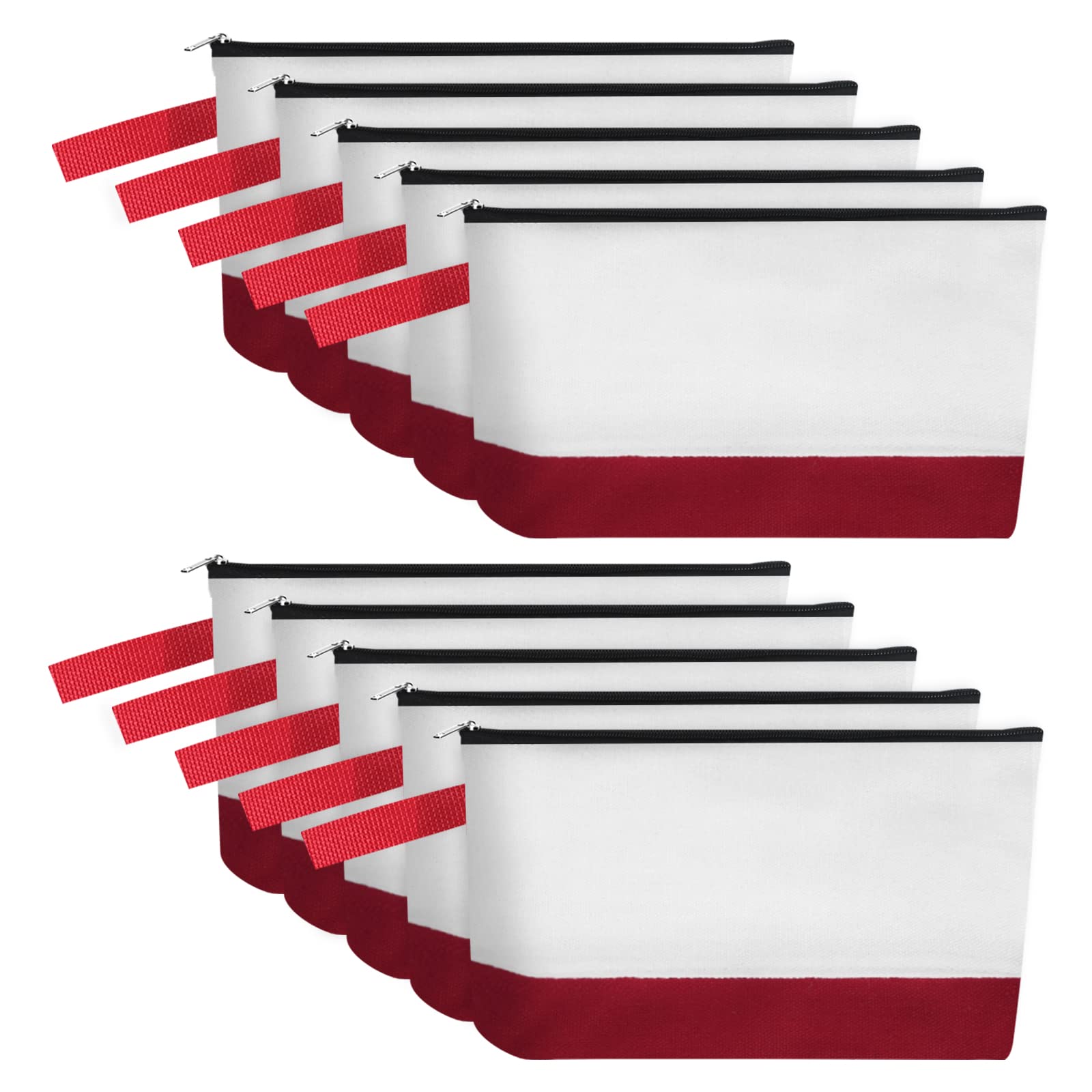 Photo 1 of Sinzip 10 Pieces Cotton Canvas Makeup Bag with Bottom and Strap, Multi-Purpose Cosmetic Bag with Zipper Travel Toiletry Pouch, Blank DIY Craft Bag (White&Red, S)