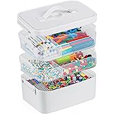 Gifhomfix 3-Layer Plastic Craft Organizers and Storage Box with Removable Trays, Storage Containers with lids and Handle, Art Supply Storage Organizer for Organizing Bead, Sewing, Tool
