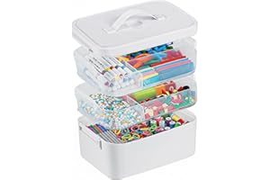 Gifhomfix 3-Layer Plastic Craft Organizers and Storage Box with Removable Trays, Storage Containers with lids and Handle, Art Supply Storage Organizer for Organizing Bead, Sewing, Tool