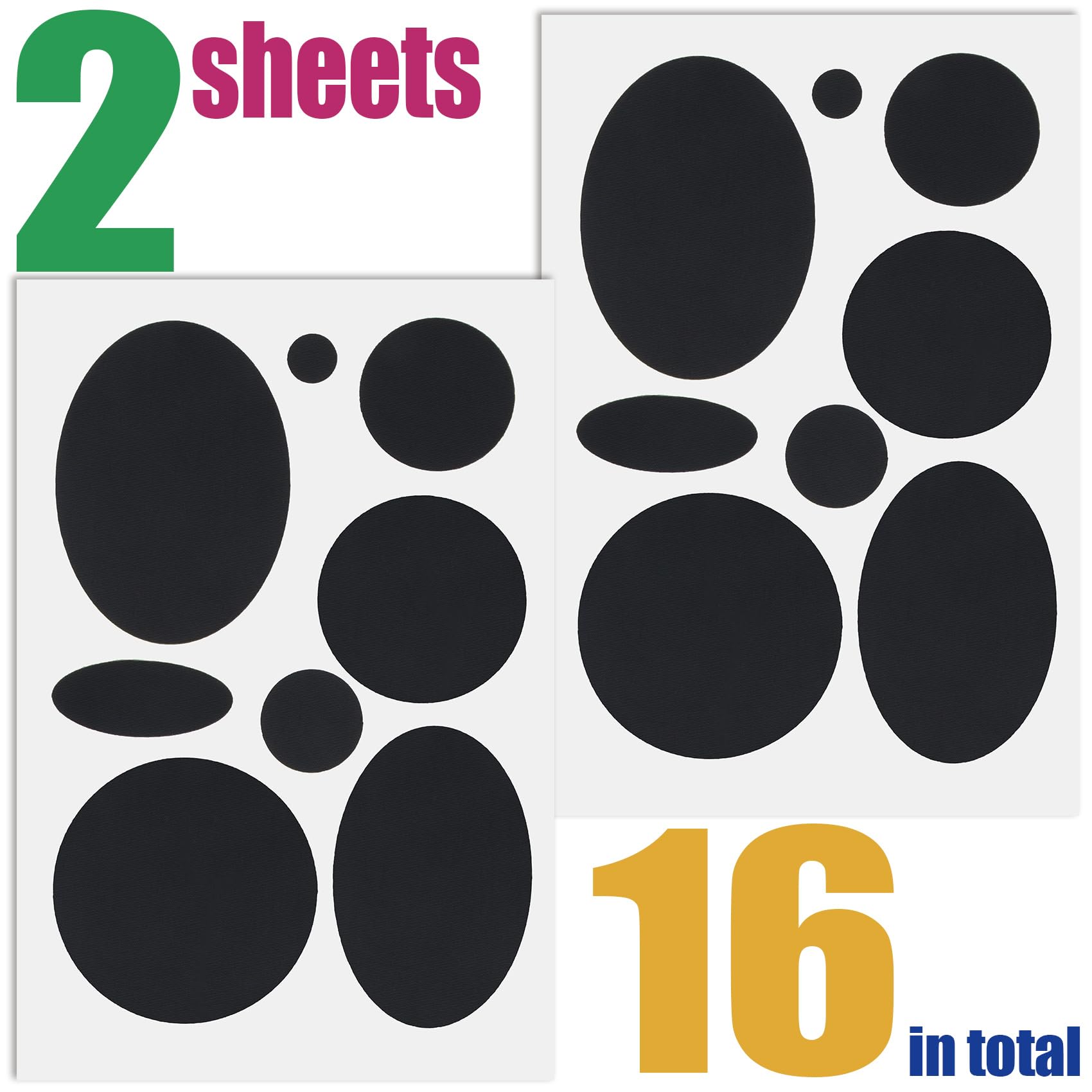 Pndeyo 16pcs Puffer Down Jacket Repair Patch Kit, Black Nylon Fabric Repair Patch Self Adhesive Waterproof Stick on Patches Tape for Coat Clothing Tent Sleeping Bags Ski Pants Holes Fixing Round