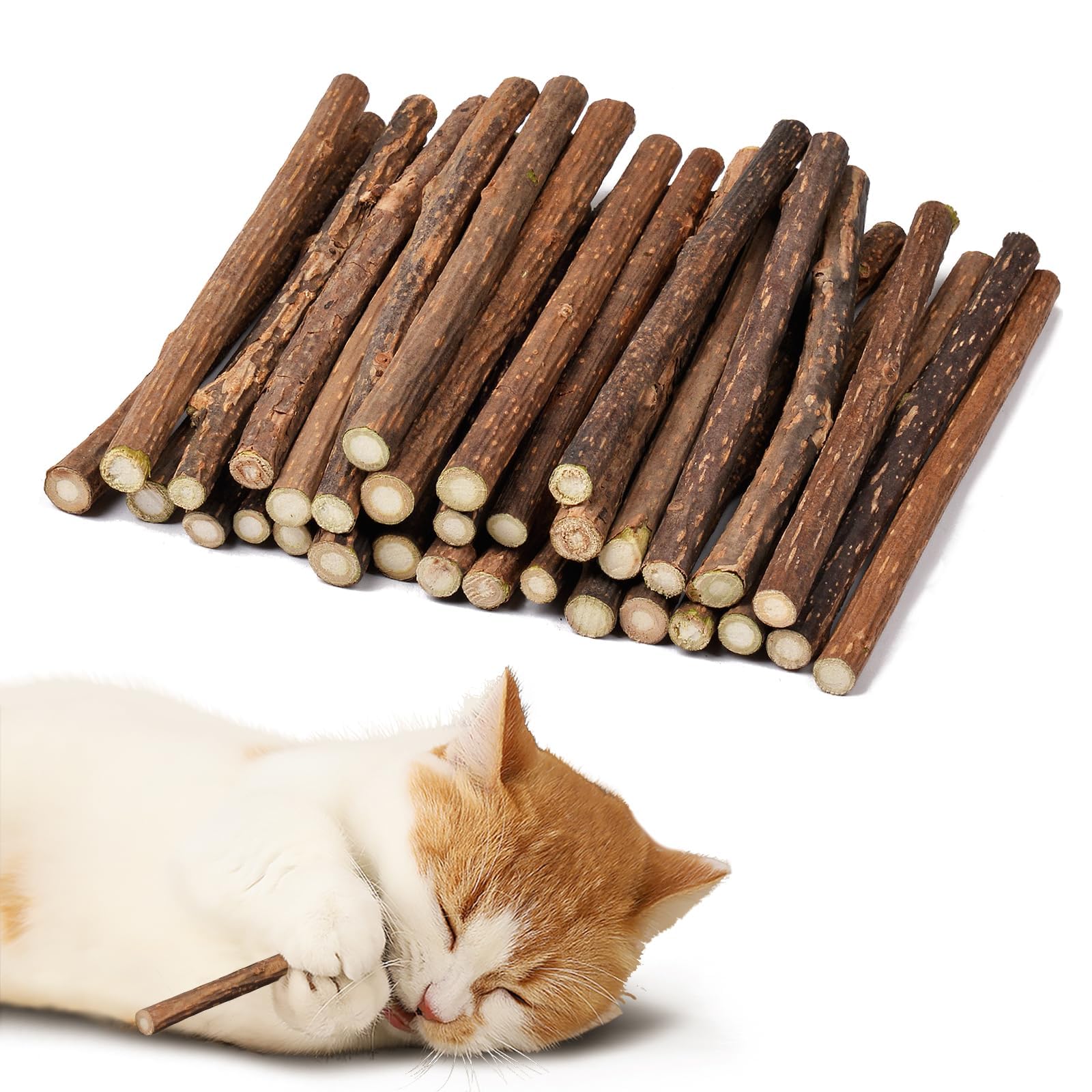 Adiwo Cat Chew Toys - 32Pcs Catnip Sticks, Natural Matatabi Silvervine Chew Sticks for Cats Kittens Teeth Cleaning and Stress Release (6-8mm)