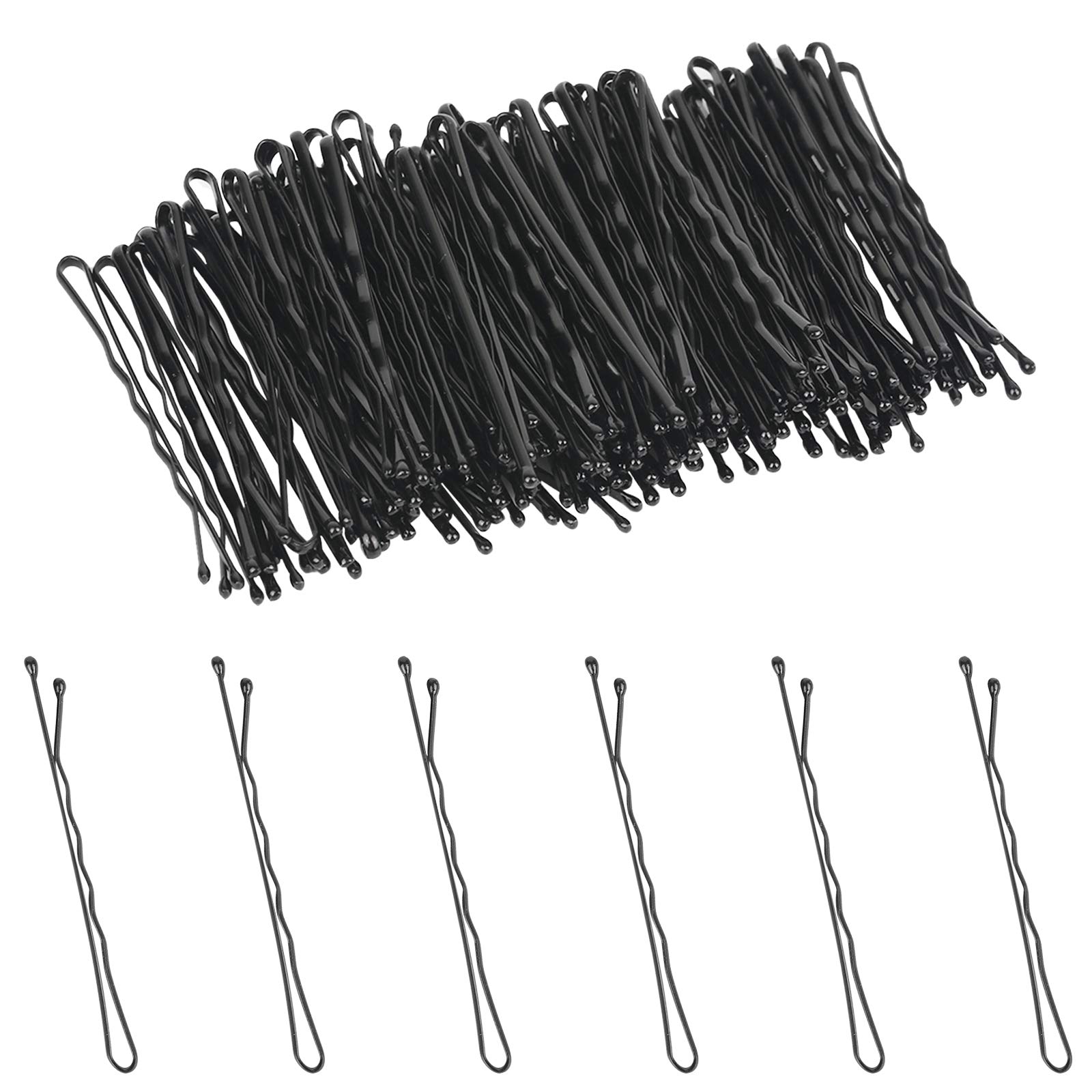 Bobby Pins, 100 Pcs Black Metal Hair Pins Hair Styling Waved Grips Bob Pins Bun Hair Clips Hair Styling Pins for Women Girls
