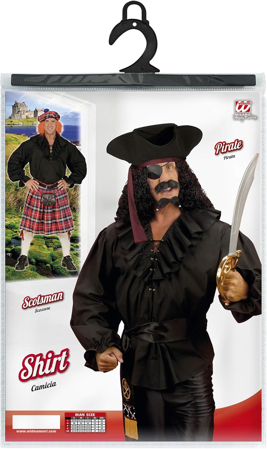 Pirate Shirt xL Mens - Black Costume Extra Large for Buccaneer Fancy Dress - Image 3