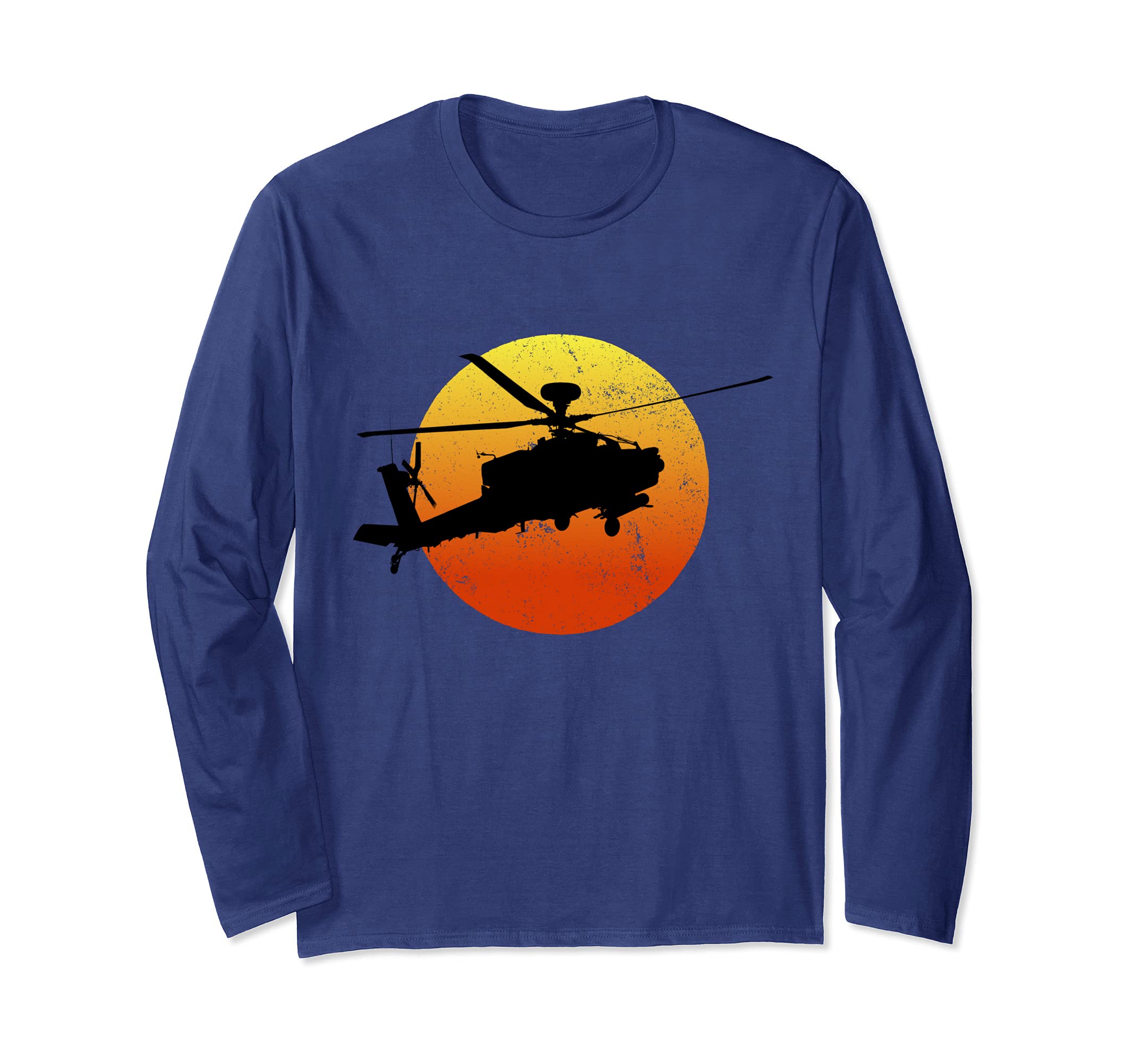 AH-64 Apache Silhouette Sunset Military Helicopter AH64 Long Sleeve T-Shirt