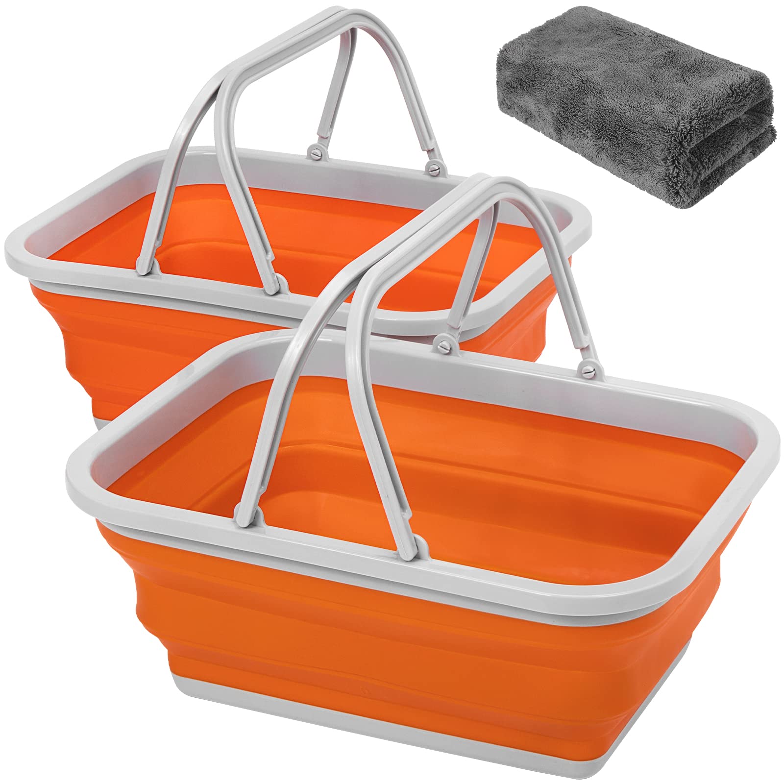 Photo 1 of AUTODECO 2 Pack Collapsible Sink with Handle Towel, 2.37 Gal / 9L Foldable Wash Basin for Washing Dishes, Camping, Hiking and Home Orange