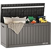 EAST OAK Outdoor Storage Box, 60 Gallon Deck Box Indoor and Outdoor Use, Waterproof Resin Storage Bin for Patio Cushions, Gardening Tools, Lockable, UV Resistant, Grey