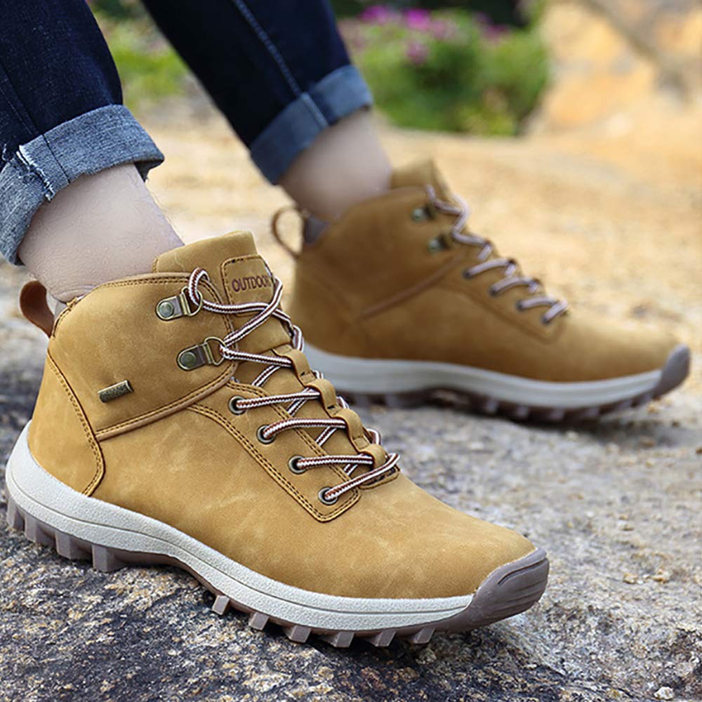 Smapavic Mens Hiking Boots Leather Work Shoes Winter Outdoor Waterproof Snow Shoes