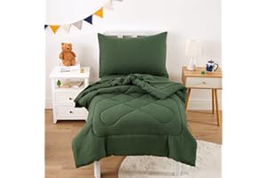 Wake In Cloud - Toddler Bedding Set for Boys Girls, 4 Pieces Soft Crib Bed Set Including Comforter, Sheets and Pillowcase, Olive Green