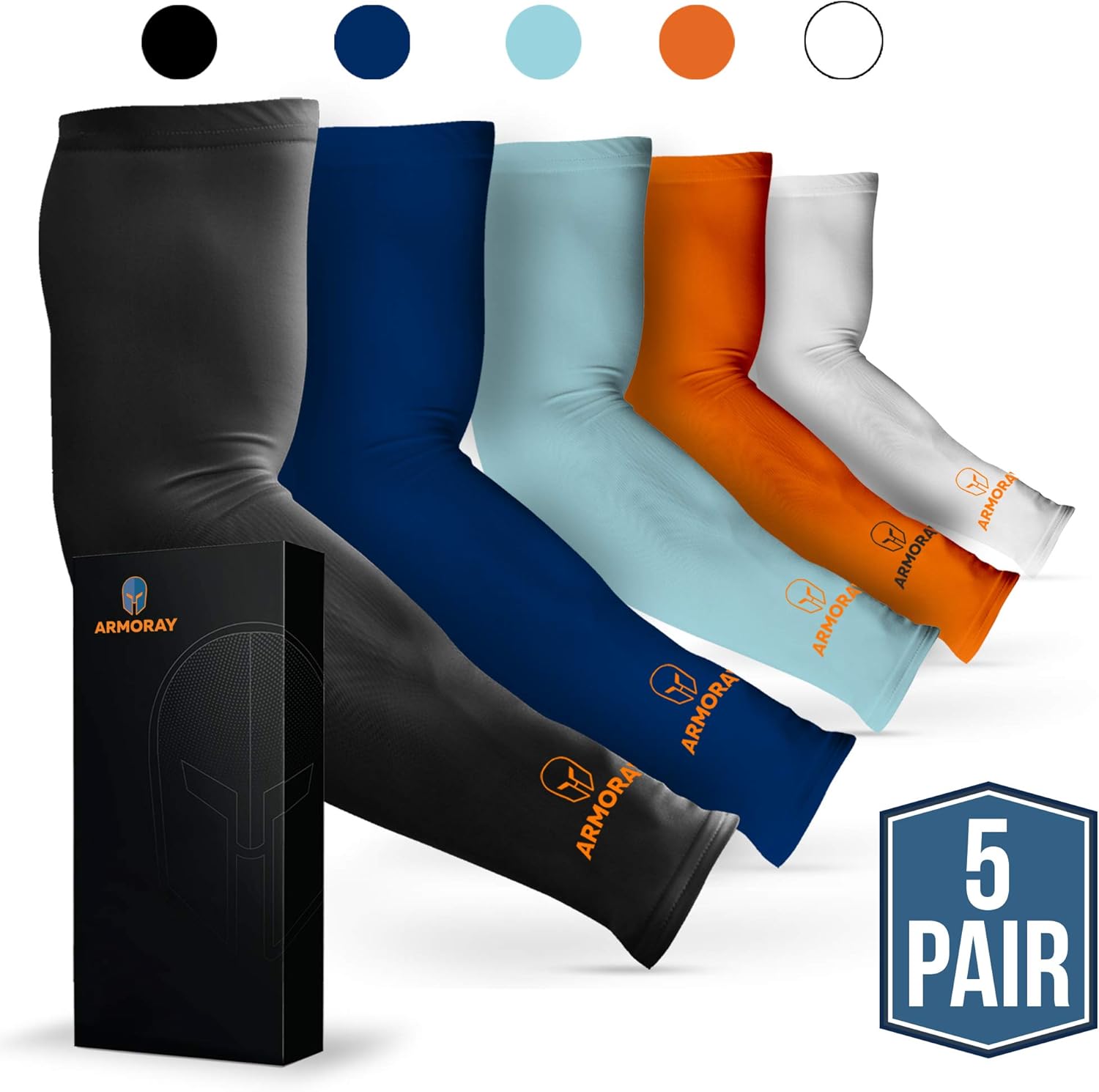 ARMORAY Arm Sleeves for Men or Women Basketball Golf Running Football Cycling (Multi Pack 5 Pair) : Clothing