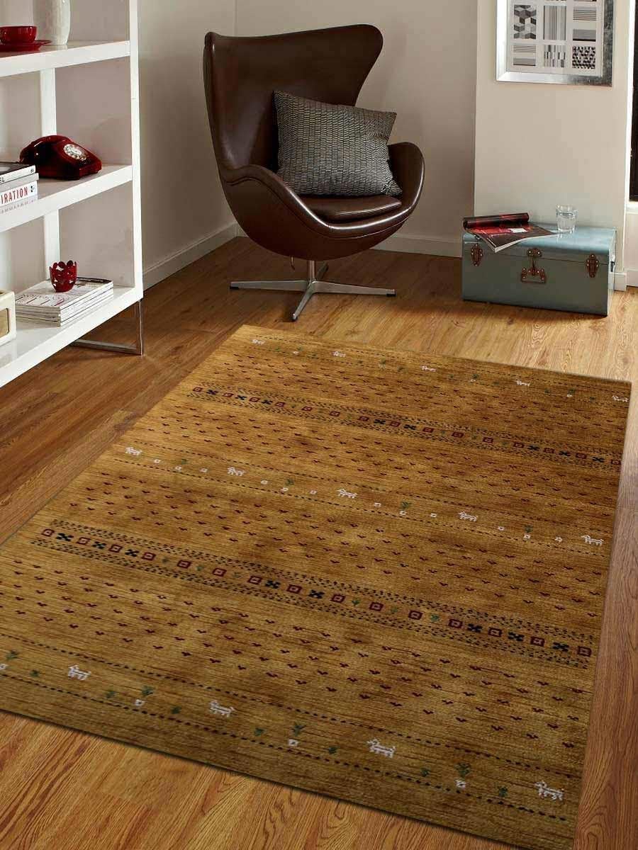 Rugsotic Carpets Hand Knotted Gabbeh Wool 8' x 10' Euphoria Area Rug Gold L00585