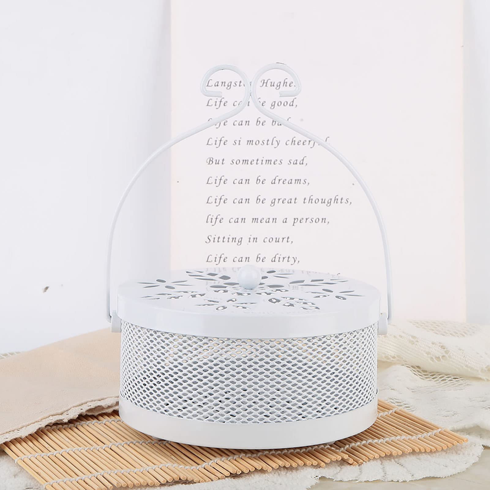 Portable Mosquito Incense Box, Fdit1 Portable Mosquito Incense Box Holder Metal Iron Ashes Holder Round Coil Incense Burning Box(White)