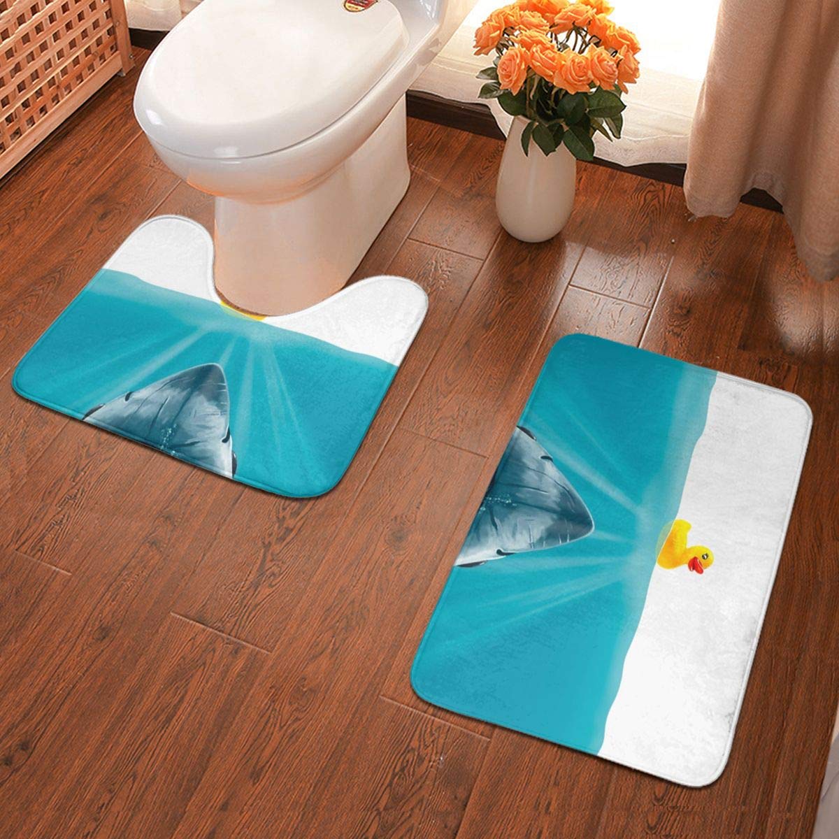 Absorbent Bath Rugs 15 7 X 23 6 Inch Bath Linen Vbcdgfg Bath Mat Sets For Bathroom 2 Piece Save Duck Funny Shark Ducky Soft Anti Slip Bath Rug Mats Set U Shaped Toilet Mat Home