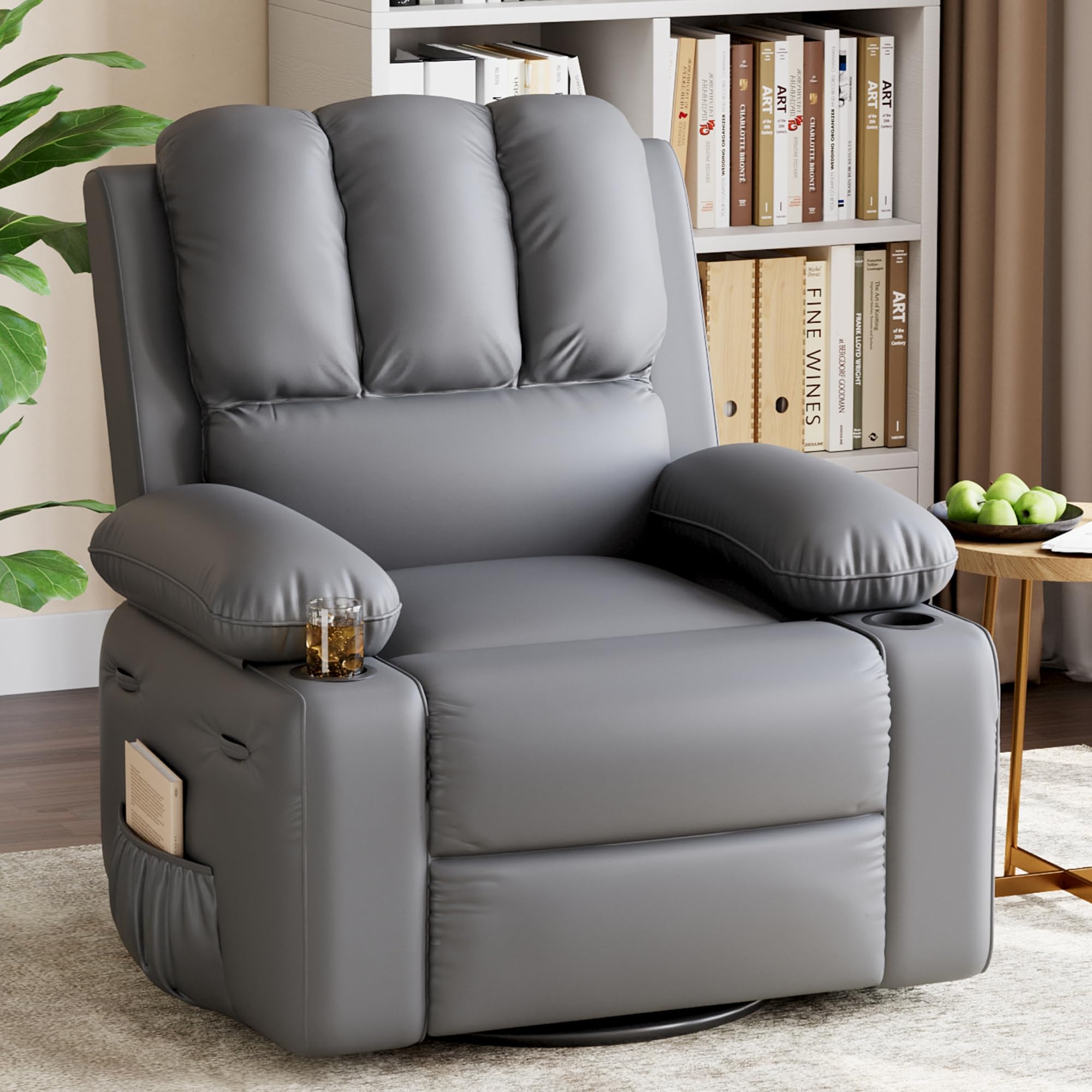 Photo 1 of ***Selling for parts only***Oversized Recliner Chairs with Massage and Heat, Leather Recliner Chair for Adults, Rocker Recliners with Cup Holder for Living Room, Bedroom and Nursery (Grey)