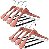 TOPIA HANGER American Red Cedar Wide Shoulder Wooden Hangers 8 Pack, Luxury Wood Suit Coat Hangers with Black Padded Pant Bar-360° Swivel Chrome Hook, Natural- CT07W-8