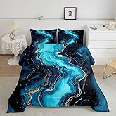Feelyou Blue Marble Comforter Set Marble Texture Bedding Set for Kids Boys Girls Abstract Art Comforter Modern Luxury Quilt Set 1 Comforter Set with 2 Pillowcases Queen Size