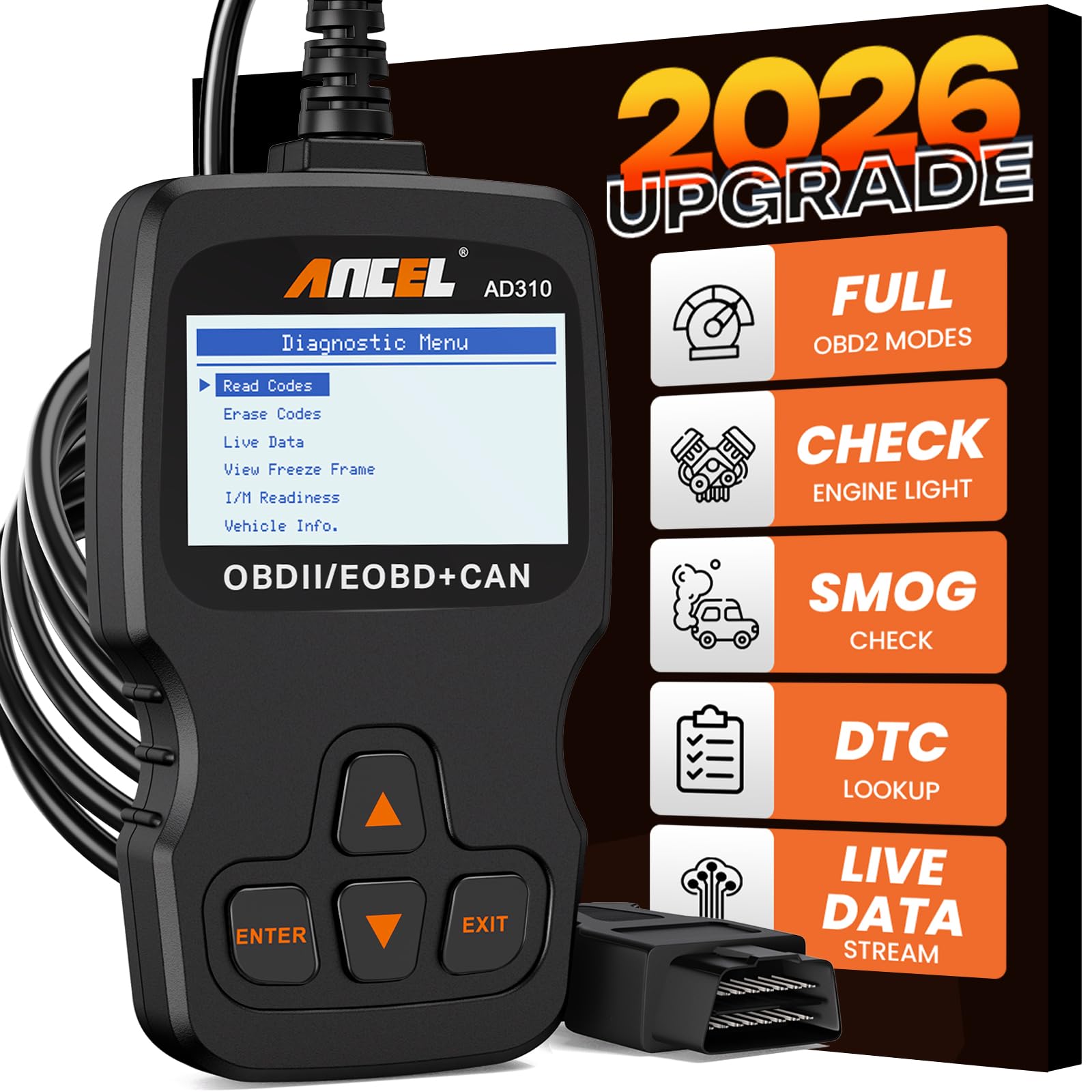 ANCEL AD310 Car OBD2 Scanner Vehicle Code Reader Engine System Fault CAN Diagnostic Scan Tool Classic Enhanced Universal OBD Diagnosis-Black