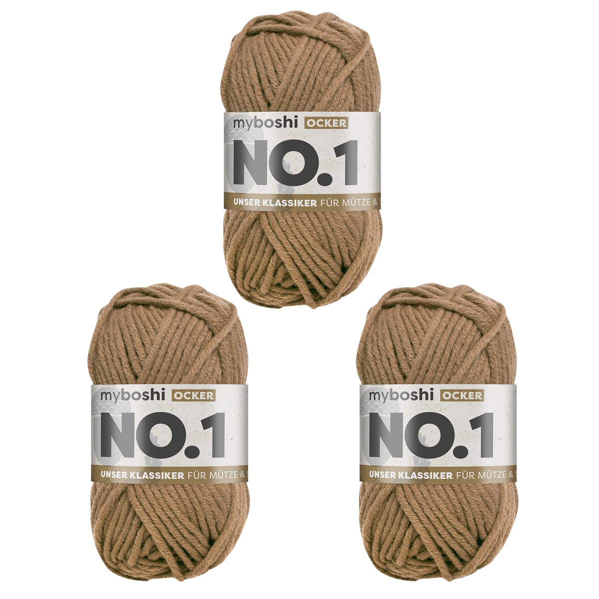 Myboshi, 3 balls of wool for crocheting and knitting: no.1, 50 grams (70 % polyacryl, 30 % merino)
