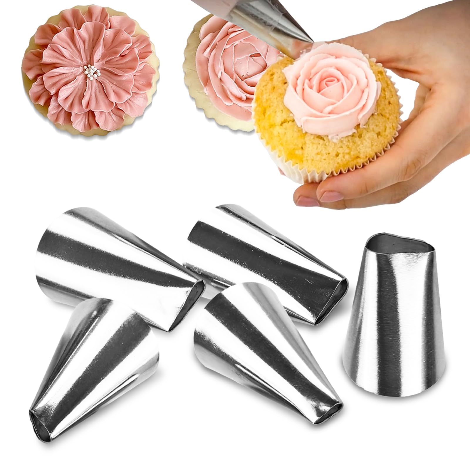 CHSEEO Cake Decorating Supplies, 5 Pcs Piping Tips Flower Cake Icing Tips Piping Nozzles Frosting Tips DIY Baking Tools for Cake Cupcake Biscuit Cookies Dessert Pastry Making Tools #8
