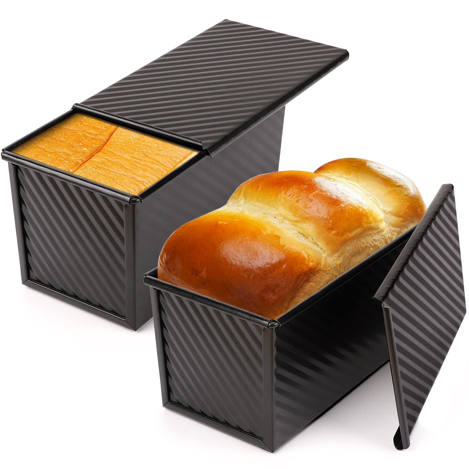 Beasea Pullman Loaf Pan with Lid, 2 Pack Non-Stick