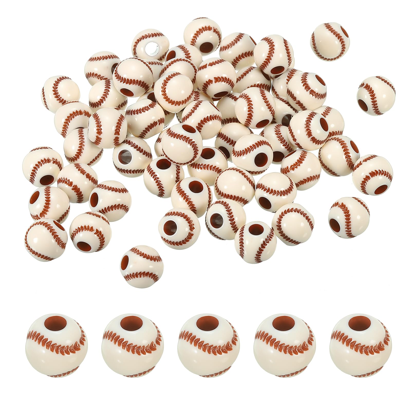 PATIKIL 12mm Sports Ball Beads, 60 Pack Opaque Acrylic Sports Beads Baseball Beads Spacer Loose Beads Craft for DIY Necklace Bracelet Lanyard Earring Cream