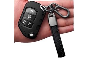 Autophone Compatible with Jeep Key Fob Cover With Leather Keychain Soft TPU Protection Key Case for 2018-2025 Wrangler JL JLU Rubicon Wagoneer Gladiator JT Sahara JLU Remote Ke (Black)