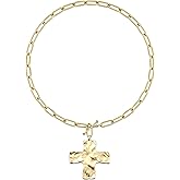 TEN MIRO 18k Chunky Gold Necklace for Women Sweatproof, Non Tarnish Chunky Cross Necklaces Thick Gold Layering Hammered Bold Necklace Stacks Toggle Necklaces for Women