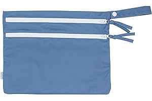 BapronBaby Minimalist Dusty Blue Wet Dry Bag - Waterproof Two Zipper Pockets - Reusable for Mealtime, Diapers, Stroller, Snacks, Swimsuits - Machine Washable - 11" x 9"