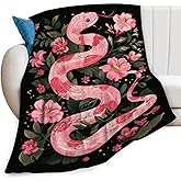 Snake Throw Blanket Pink Floral Animal Print Blankets Gifts Couch Sofa Bed Stuff Decor Soft Cozy Lightweight Fleece Plush Flannel Bedding for Lover Women Girls Adults 40"x50"