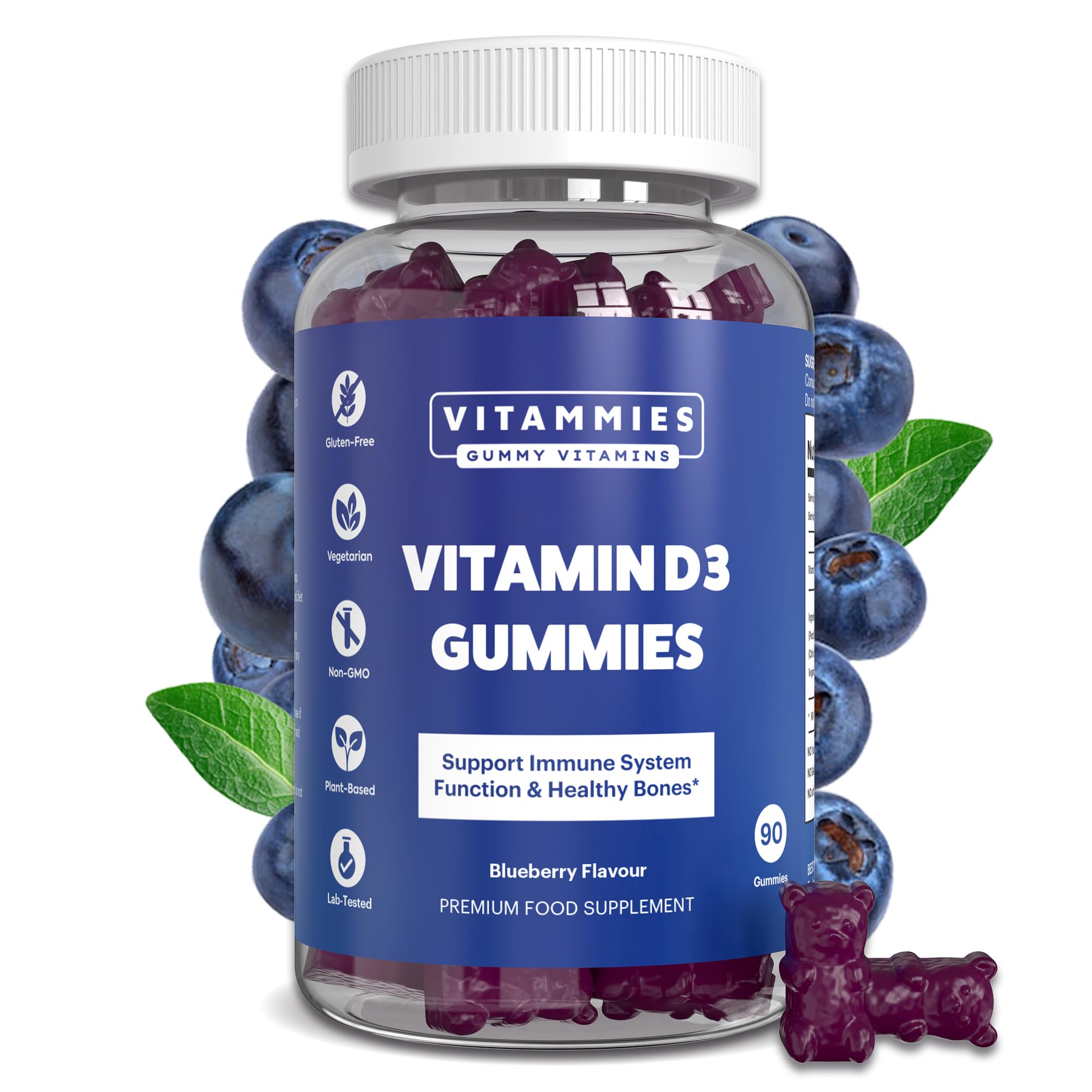 Vitammies Vegan Vitamin D3 Gummies 2000 IU | Vitamin D Chewable Gummies | 3 Month Supply | Gluten-Free | Non-GMO | Berry Flavour | 90 Chewable Vitamin D3